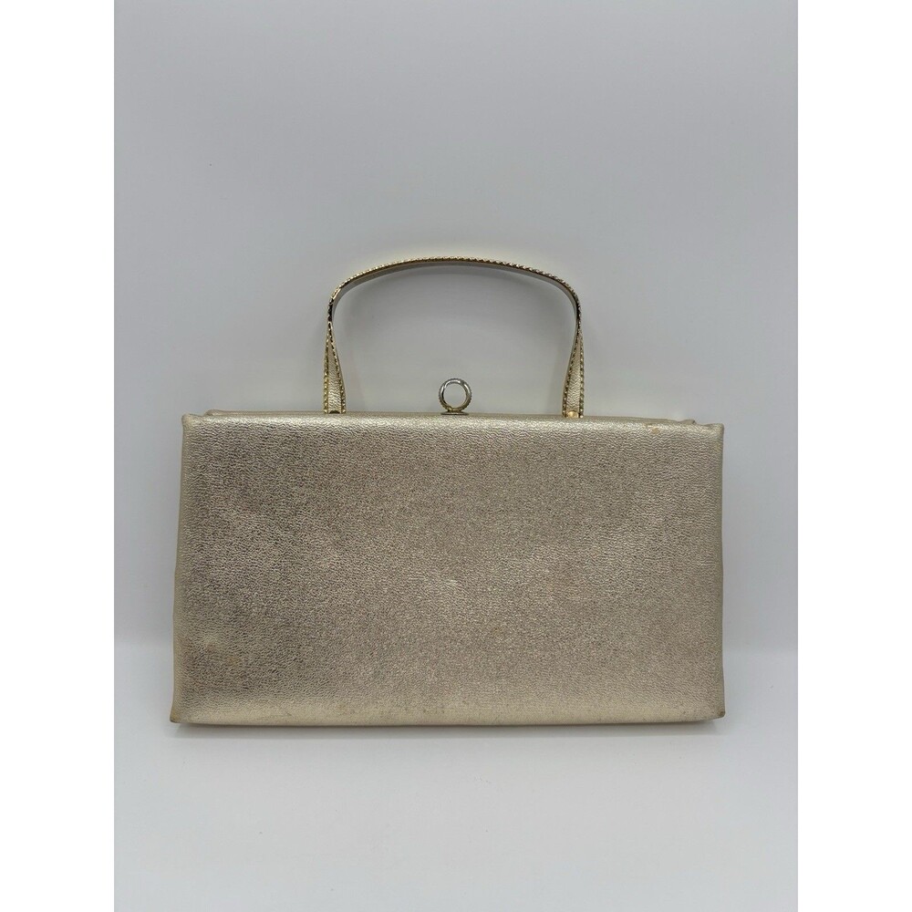 After Five Vintage Evening Bag Clutch Gold Metallic Purse Metal Handle 50's USA